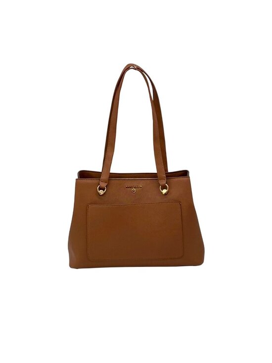 Anne Klein Handbags - Anne Klein Brown Faux Leather Medium Triple Compartment Satchel Bag